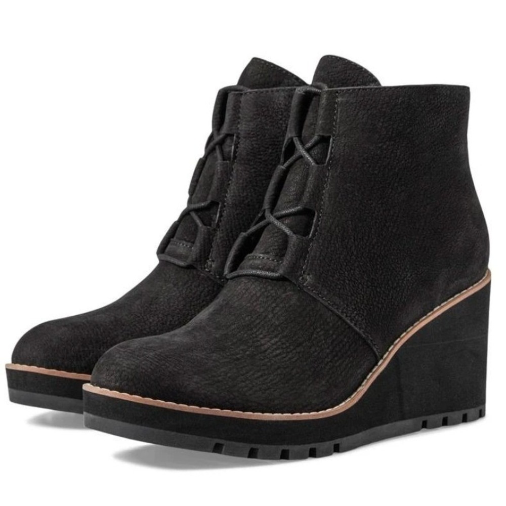 Eileen Fisher Size 6 Black Suede Wedge Ankle Boots Alpine NEW Womens $275